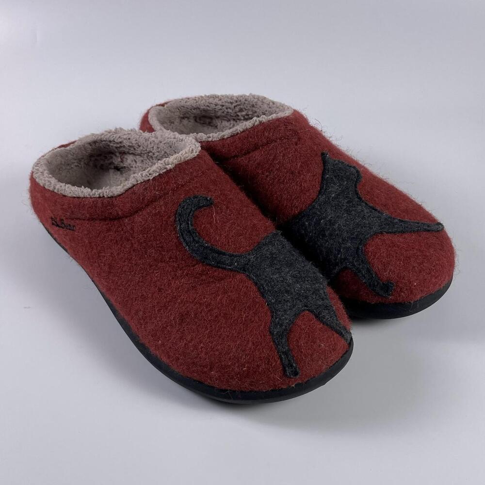 Bean Rust Red Boiled Wool Cat Applique Clog Slippers Womens Size 10

L